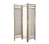 Paravent d'intérieur - Box and beyond - 120x160 cm - Bambou et Tissu Blanc - 3 Panneaux - Séparateur de Pièce