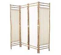 Paravent d'intérieur - Box and Beyond - 160 x 160 cm - Bambou et Tissu Blanc - 4 Panneaux - Séparateur de Pièce