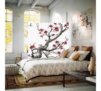 Paravent d'intérieur sur toile Cerisier du Japon 4 Panneaux 145x170 cm Deux faces Décoration d'intérieur Cloison de Séparation