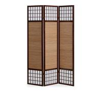 Paravent en Bois 3 Parties Séparateur de Pièce Brun Espagnol Mur avec Bambou Pliable