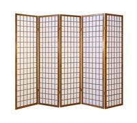 Homestyle4u 5 pan diviseur de pièce écran Pliant - Bois diviseur Shoji en Riz Brun Blanc