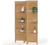 IDMarket - Paravent intérieur 3 Panneaux Lattes persiennes avec 3 étagères Bois