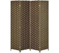 Paravent intérieur 4 panneaux pliables séparateur de pièce bois de peuplier fibres de papier tressée chocolat paille G