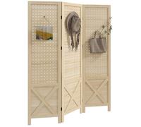Paravent intérieur - HOMCOM - 3 panneaux - panneau perforé - pour salon, chambre maison - en bois - 114 x 144,5 cm - bois naturel