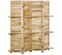 Paravent intérieur - HOMCOM - 4 panneaux 3 étagères pliables séparateur pièce portes persiennes - bois - 162x170cm - naturel