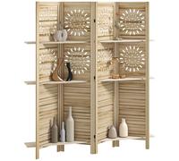 Paravent intérieur - HOMCOM - 4 panneaux et 3 étagères - pliable - bois de paulownia - 160 x 170 cm - bois naturel