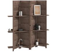 HOMCOM Paravent intérieur en Bois 4 Panneaux 160 x 170 cm, séparateur de pièce Pliable avec 3 étagères, cloison de séparation pour Salon, Chambre à Coucher, Maison, Noyer