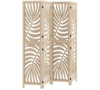 Paravent interieur - HOMCOM - en bois - 4 panneaux 160 x 170 cm - pliable et portable, motif de feuille, design amovible - naturel