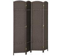 HOMCOM Paravent Interieur en Bois 4 Panneaux 160 x 170 cm Pliable Marron | Séparateur de Pièce Pliable, Finition Tissée, Closion de Séparation, Salon, Chambre À Coucher, Maison