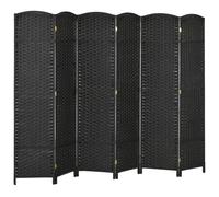 HOMCOM Paravent Interieur en Bois 6 Panneaux 240 x 170 cm séparateur de pièce Pliable avec Finition tissée, closion de séparation pour Salon, Chambre à Coucher, Maison, Noir