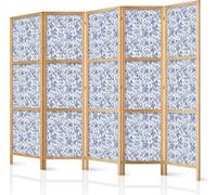 paravent japonais 5 panneaux simple face intissé - Illustration style vintage - Fleurs bleues sur fond blanc 225x172 cm Fleurs b-B-10452-bh-b