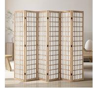 Paravent japonais 6 panneaux bois 242x170cm - séparateur de pièce pliable,design classique,pour intimité maison/bureau,cadre naturel