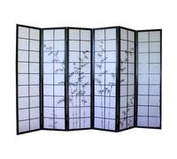 Paravent japonais en bois noir avec dessin bambou de 6 pans - Hauteur 175 x Longueur 264 x Profondeur 2,2 cm