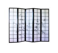 Paravent japonais en bois noir dessin bambou de 5 pans - Hauteur 175 x Longueur 220 x Profondeur 2,2 cm