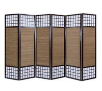 Paravent japonais séparateur de pièce en bois avec bambou de 6 Pans coloris marron
