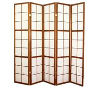 Paravent japonais Shoji en bois brun de 5 pans Longueur 220 x Hauteur 175 x Profondeur 2 cm