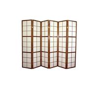 Paravent japonais Shoji en bois brun de 6 pans L261 x H178,6 cm --