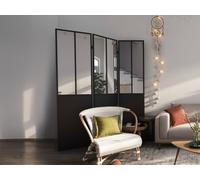 Vente-unique - Paravent Miroir Atelier Industriel 3 pans - Métal - H. 180 x L. 122 cm - Noir - Coventry