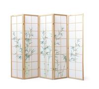 Homestyle4u Paravent bois - 5 panneaux - Bambou clair