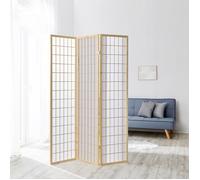 Paravent Naturel Shoji Papier de Riz Blanc | 3 panneaux | Bois | Séparateur de Pièce Cloison Écran d'Intimité