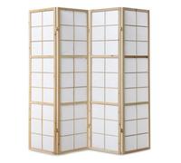 Paravent Naturel Shoji Papier de Riz Blanc | 4 panneaux | Bois | Séparateur de Pièce Cloison Écran d'Intimité