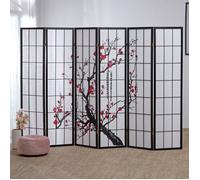 Paravent bois 6 pans noir shoji fleurs