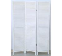 Paravent persienne de 3 pans en bois, coloris blanc lasuré Effet brocante- Dim : H170 x L120cm