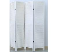 Paravent persienne de 4 pans en Bois, Coloris Blanc lasuré Effet brocante- Dim : H170 x L160cm - PEGANE -