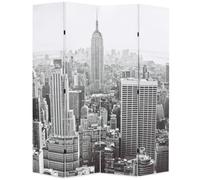 Paravent pliable 160 x 170 cm avec cadre en bois et toile New York noir et blanc imprimé des deux côtés pour salon, chambre à coucher, bureau