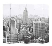 Paravent pliable - 228 x 170 cm - Motif New York - Noir et blanc - Brise-vue - Séparateur indépendant en bois et tissu - Pliable pour salon, chambre à coucher, bureau