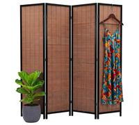Paravent Relaxdays, 4 Panneaux, Pliable, H x L : 170 x 160 cm, Bambou, Salon, intérieur, Marron