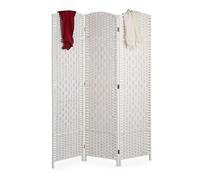 Paravent Relaxdays, H x L : 170 x 120 cm, paravent pliable, paravent en 3 panneaux, bois et corde en papier, blanc