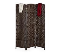 Paravent Relaxdays, H x L : 170 x 120 cm, paravent pliable, paravent en 3 panneaux, bois et corde en papier, marron