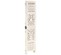 Paravent sculpté à la main en bois massif de manguier et MDF, laqué blanc, 120 × 165 cm, brise-vue décoratif pliable pour chambre à coucher, dressing et salon avec motif sculpté individuel