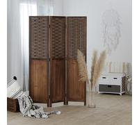 Paravent Séparateur de Bois Brun Rotin Cloison 3 Panneaux Interieur Homestyle4u
