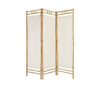 Paravent , séparateur de pièce avec 3 pans en bois beige et tissu blanc - Longueur 135 x Profondeur 3 x Hauteur 170 cm - -