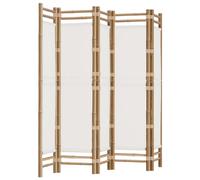 Paravent séparateur de pièce cloison pliante 5 panneaux 200 cm bambou et toile crème DEC031191