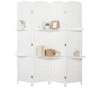 Paravent séparateur de pièce HOMCOM 4 panneaux 160 x170 cm avec 2 étagères, pliable, en bois pour le bureau, salon, chambre, blanc