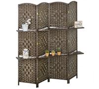 Paravent séparateur de pièce HOMCOM 4 panneaux 160 x170 cm avec 2 étagères, pliable, en bois pour le bureau, salon, chambre, marron