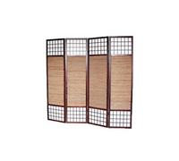 Paravent/séparateur de pièce japonais avec 4 pans en bois avec bambou coloris marron --