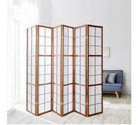 Paravent Shoji 6 panneaux, marron, 200 cm - Cloison et brise-vue en bois avec papier de riz blanc