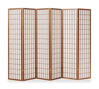 6 pan diviseur de pièce écran Pliant - Bois diviseur Shoji en Riz Brun Blanc