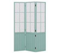 Paravent turquoise - 3 panneaux, style champêtre, motif floral et revêtement en tissu