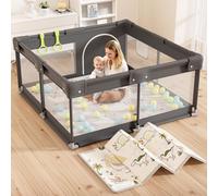 Parc 120 x 120 cm avec tapis, parc pour enfants, petit parc avec barrières, parc en toile oxford, parc d'appartement, gris foncé, métal, polyester, polychlorure de vinyle, 120 cm, 120 cm