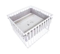 ROBA Parc Bébé 100 x 100 cm Indibear + Tapis de Parc de Protection et 4 Roues - Bois Blanc