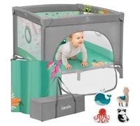 LIONELO Parc Mille Plus jusqu'à 15 kg, 6-36 mois, avec matelas mousse, set de jouets colorés et sac de transport pratique - Vert