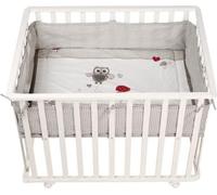 Parc Bébé 100x75 cm, Tapis Adam et Eule Imprimé Chouette, 4 Roues, Bois Blanc, Réglable 3 Hauteurs