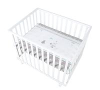 roba Parc Bébé Rectangulaire Bébé en Bois 75 x 100 cm Indibear + Tapis de Parc Bébé et Roues avec Freins - Base Ajustable en Hauteur - Blanc