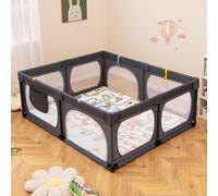 Parc bébé avec matelas, 50 balles de jeu, 4 anneaux de traction et 4 portes zippées gris foncé