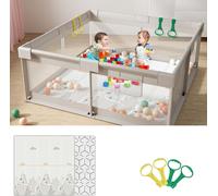 Parc bébé avec matelas, Parc bébé avec tapis 150x150 cm, Sûr et spacieux pour la maison, Base antidérapante, Design filet respirant, Gris moyen, Oxford, 1,5 m